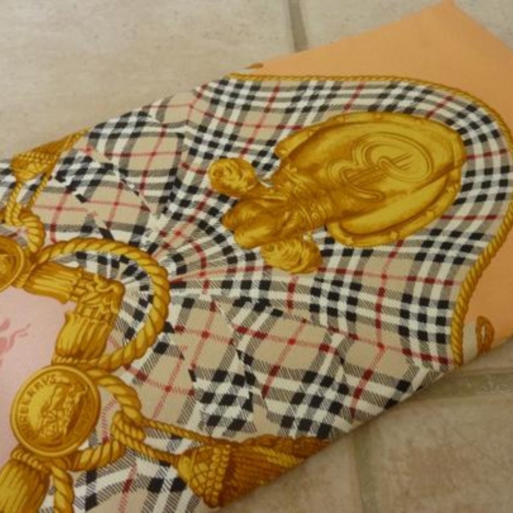 Burberry Multicolor Roses Check Pattern Silk Scarf - Picture 3 of 7